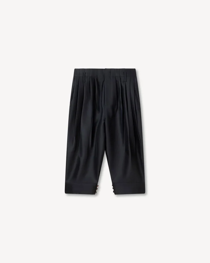 Pantaloni cropped sartoriali a pieghe in lana vergine e seta Pantaloni cropped sartoriali a pieghe in lana vergine e seta