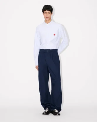 Pantaloni elasticizzati in cotone a spina di pesce
