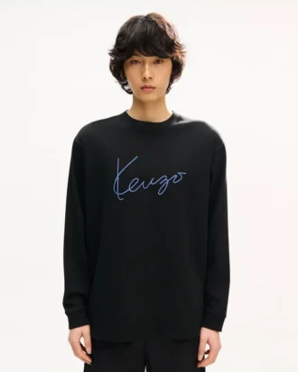 T-shirt a maniche lunghe in cotone con ricamo “Kenzo Signature”