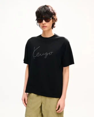 T-shirt con ricamo “Kenzo Signature” in lana merino