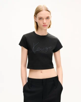 T-shirt corta ricamata “Kenzo Signature” in cotone