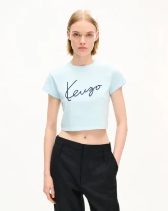 T-shirt corta ricamata “Kenzo Signature” in cotone