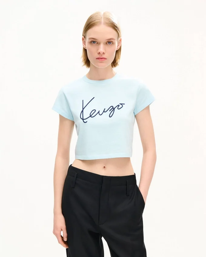 T-shirt corta ricamata “Kenzo Signature” in cotone T-shirt corta ricamata “Kenzo Signature” in cotone
