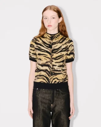 Top a collo alto “Kenzo Tiger” in misto cotone e lana
