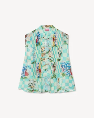 Top senza maniche “Kenzo Cartoon” in misto seta e lino
